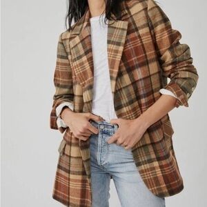Free People Mari Plaid Boxy Wool Blazer